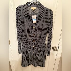 NWT Michael Kors sz XL Shirt Dress with Gold Buttons - Black/White